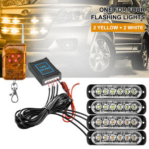 FUVOYA【CODs】4 In 1 LED Emergency Warning Light 12-24V 6LED Strobe Light Amber/White with Remote Police Flash Grille Light for Car Truck Boat