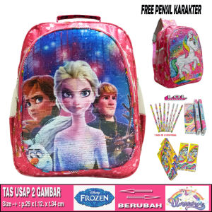 MOONDE TAS RANSEL SEQUIN / USAP 2 GAMBAR BERUBAH KARAKTER KARTUN FROZEN ELSA - UNICORN LUCU ANAK PEREMPUAN SEKOLAH TK/SD TERBARU !!!