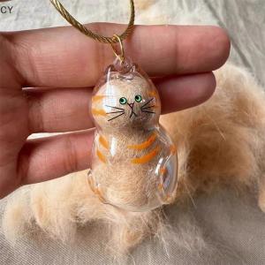 GY🌠🌠🌠 Memorial Cat Hair Storage Container Cat Shaped Keyring Portable Handmade Doll DIY Keychains Accessories