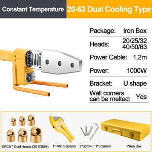 【With Free PPR Cutter+Iron Case】800W/1000W PPR Heater Fusion Machine With Mould Size 20-63mm PVC Heavy Duty Pipe Fusion Welding Machine Kit Heating Tool Heads Set For PPR PB PE Plastic Tube PPR