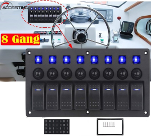 12v 8 Gang Rocker Switch Panel Waterproof Toggle Switch Panel Marine Ignition Rocker Switch Panel USB ON-OFF Aluminum Toggle Switch Panel for RV Truck Boat Vehicle