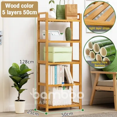 Bamboo Rack Shelf Storage 3/4/5Layers Space Saving Living Room Book Shelf Rack Wooden Bookcase Rak Buku Rak Letak Barang 置物架 花架 鞋架 厨房收纳架 衣架