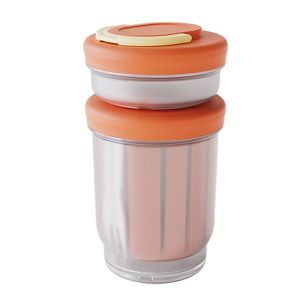 LINSBAYWU Chống rò rỉ Cốc đựng salad trái cây hai lớp Xả nước Giữ tươi Sữa chua yến mạch Di động Tay cầm gấp Hũ đựng trái cây Văn phòng