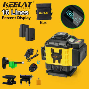 KEELAT 12/16 Lines 360° Rotary Laser Level Self-Leveling Cross Line Laser Tool with Remote Control Adjustable Measuring for Construction DIY