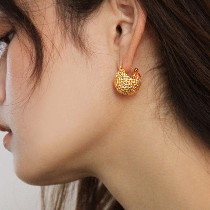 HENLI Sweet Retro Basket Woven Hollow Ball Geometry Gold Earrings ...