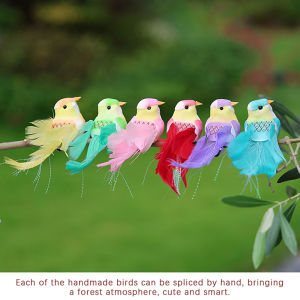 LEI Simulated Long-tailed Feather Bird Figurine Model Set Artificial Birds Ornament Colorful Feathered Home Garden Decoration