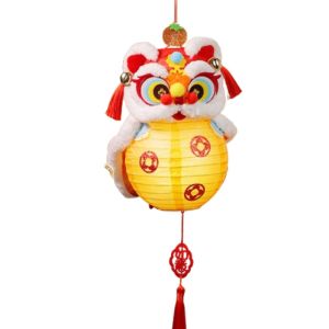 okdeals01 mid autumn festival lantern 灯笼中秋节 Handmade Handheld Lion Lantern Glowing Chinese Style Traditional Craft Lantern Portable Paper Glowing Lion Dance Lantern Mid-Autumn Festival