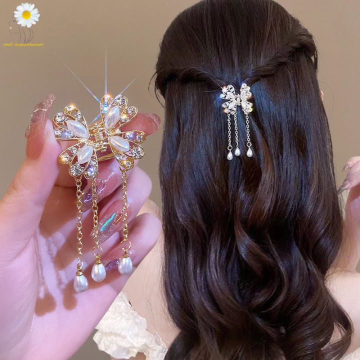Butterfly Small Grasping Clip Pearl Fringe Hair Clip Women's Sweet