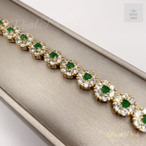 สร้อยข้อมือพลอยประดับเพชรทรงดอกไม้ ความยาว 18cm