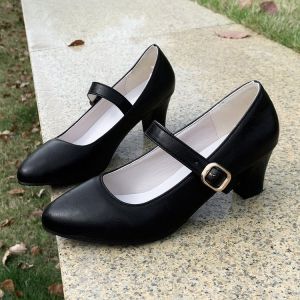 Free Shipping 2026 Spring New Collection: Plus-Size Chunky Heel Pointed-Toe Low-Cut High Heels With A Single Strap Closure