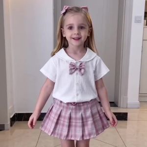 Girls College Style Jk Uniform Pleated Skirt + Short Sleeves Shirts Summer Children Big Kids School Students Sweat Clothes 0-12Y2026