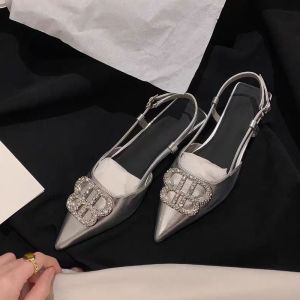 New French Rhinestone Stiletto Heel Small Pointed Toe Toe Sandals for Womens High-end One-line Strap Back Empty Shoes