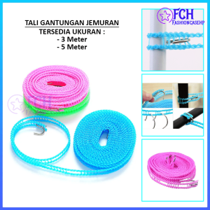 FCH- TALI GANTUNGAN JEMURAN BAJU PORTABLE HOOK UKURAN 3METER DAN 5METER
