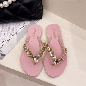[Free Shipping] Summer Hand-Sewn Rhinestone Sandals For Women Flat Fashionable Beach Flip-Flops Non-Slip WomenS Sandals For Outdoor Wear