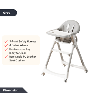 Easyhome.sg Foldable Baby High Chair Foldable Adjustable Feeding Chair with Tray & Safety Harness