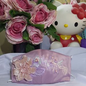 Masker Satin Hias Ungu Muda 3d Cantik - Masker Pesta Cantik- Masker Kain Hias Cantik - Masker Hias