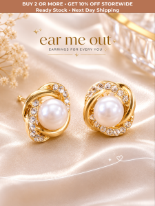 [SG] Pearl Twist Stud Earrings | Gold & Pearl Crystal Stud Earrings | Elegant Korean-Inspired Everyday Jewellery | Classic Pearl Earrings - ear me out (EMO-71)