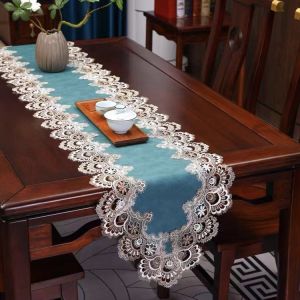 [PfiSo]Lace Table Runner American Waterproof Oil-Proof Dining Table TV Cabinet Long Tablecloth