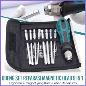 PENGIRIMAN CEPAT SKIUNT Obeng Set Reparasi Magnetic Head 9 in 1 2026 / obeng set komplit serbaguna super kuat bolak balik magnet minus plus bunga bintang bengkel motor kembang listrik lengkap