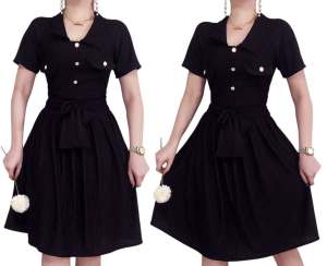 Jer Jen Celesthine Fashionable Collar Button Belted Dress for Special Occasions Graduation Wedding Prom Debut Binyag Elegant Casual Formal Wear