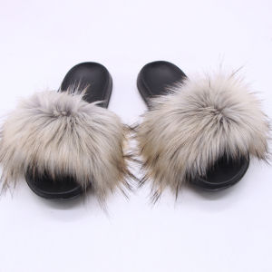 WomenS New Faux Raccoon Fur Slippers Slip-On Slippers