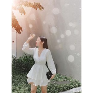 Đầm trắng dáng xòe tay dài thiết kế | ZOMI - D1562