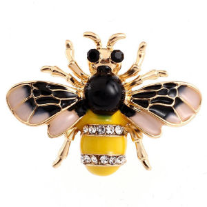 [fenggongshuode] Women Delicate Little Bee Rhinestone Collar Pin Brooch Jewelry