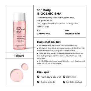 BIOGENIC BHA FOR DAILY - Toner thanh tẩy tế bào chết dưỡng sáng da cải thiện lão hoá Twins Skin 100ml