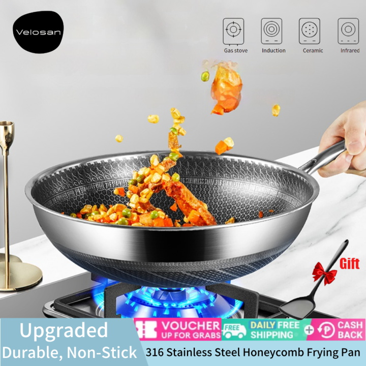 Velosan® 32 cm frying pan, German 7th generation wok Nonstick 316 stainless steel wok