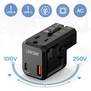 LENCENT 20W Fast Charger with QC 3.0 USB Port Type-C All-in-One Charger Universal Travel Adapter with 1 AC Outlet International Power Converter for 220+ Countries Singapore Thailand Australia Vietnam Europe USA Plug Adapter 2300W Cruise Ship Approved