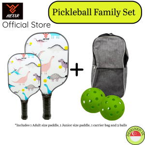 🎯🔥 [Limited Edition] Pickleball Family Dinosaur Set 👨‍👩‍👧‍👦 – Adult + Junior Paddles 2 Balls & Carrier Bag
