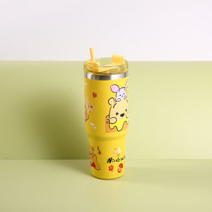 Cartoon Thermos Cup 卡通冰霸杯保温杯 Botol Minum Straw Kapasiti Besar Large Stainless Girl Cute Children School Lunch