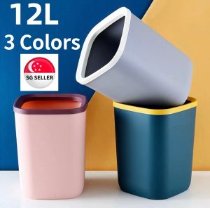 12L Portable Plastic Trash Can Home Living Room Office Garbage Bin Bedroom Waste Storage Bucket