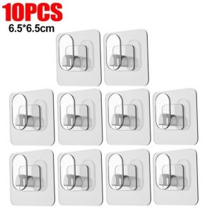 6/10Pcs Transparent Self-Adhesive Hook Behind Door Wall-Mounted Towel Key Adhesive Hook Home Kitchen Bathroom Heavy-Duty Storage Storage Rack