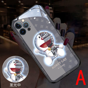 โดราเอมอนเคสโทรศัพท์กะพริบไฟ LEDเคสเรืองแสงโดราเอมอนสำหรับ iPhone 13 Pro Max 12 11 X Xs 7 8 Plus ควบคุมอัจฉริยะเคสเรืองแสงเข้า