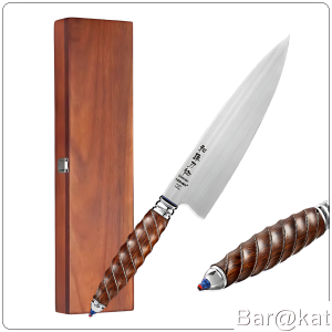 Pisau Koki HEZHEN 85 Inch Baja BOHLER M390 Serbuk Gagang Kayu Ironwood Amerika Utara