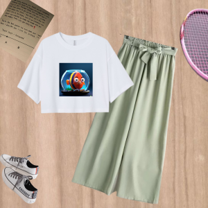 Outfit Anak Cewek 11-15 Tahun Kece 1 Set Motif Fish In Aquarium