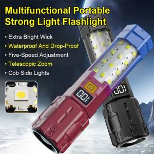 💕LED Flashlight💕Laser Long-Range Zoom Flashlight Strong Light Flashlight Home Outdoor Long-Range Red and Blue Warning Side Light激光远射变焦手电筒