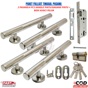 1 satu set Handle Pintu kunci pelor 24cm&30cm/4pcsTarikan pintu rumah Bulat crome/Gagang pintu rumah