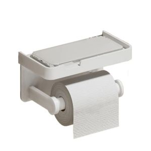 SWEET TIM Aluminum Alloy Toilet Paper Holder Rustproof Wall-Mounted Paper Roll Storage Shelf Sturdy Self Adhesive Tissue Rack Bathroom