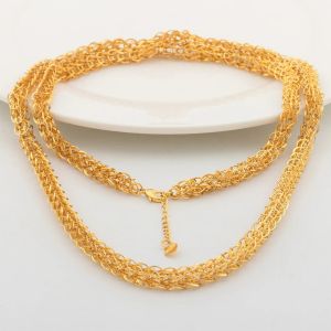Dubai Gold Plated Jewelry Set Copper Bold Earrings for Women African Long Chain Necklace 45/60/80/100mm Wedding Bridal Jewelry Set