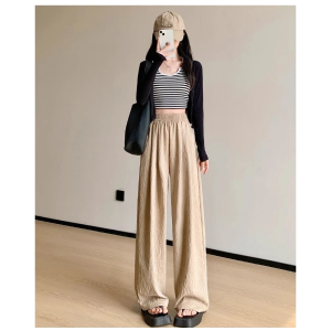 XUNDD Womens High Waist Wide Leg Pants Icy Silk Cooler Slacks Trousers Size M-XL Plain Polyester Cotton Fabric Black White Khaki