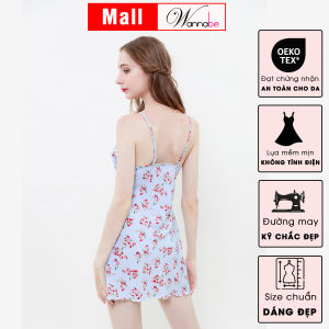 Đầm ngủ lụa WANNABE váy ngủ DNS92 áo ngủ 2 dây nhúng phồng cúp ngực tạo độ đầy đặn cho bạn gái khi mặc ở nhà