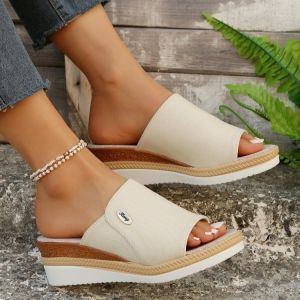 [Free Shipping] New Summer WomenS Wedge Heel Thick-Soled Peep-Toe Sandals Large Size One-Strap Wedge Heel Sandals For Women