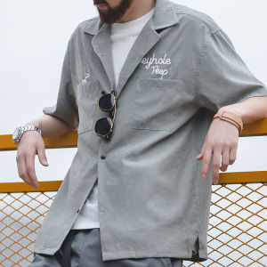 Maden แบรนด์ชายหนุ่ม unrestrained ความรักอเมริกันย้อนยุคสบายๆคิวบาปกเสื้อแขนสั้นทําชายชราชายหาดวันหยุดสไตล์ละตินอเมริกันเย็บปักถักร้อยเสื้อคอวี