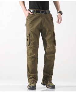 FUGUINIAO Spring and Autumn High quality Fashion Outdoor Mens Pants Multi Pocket Loose Straight leg Cargo Pants