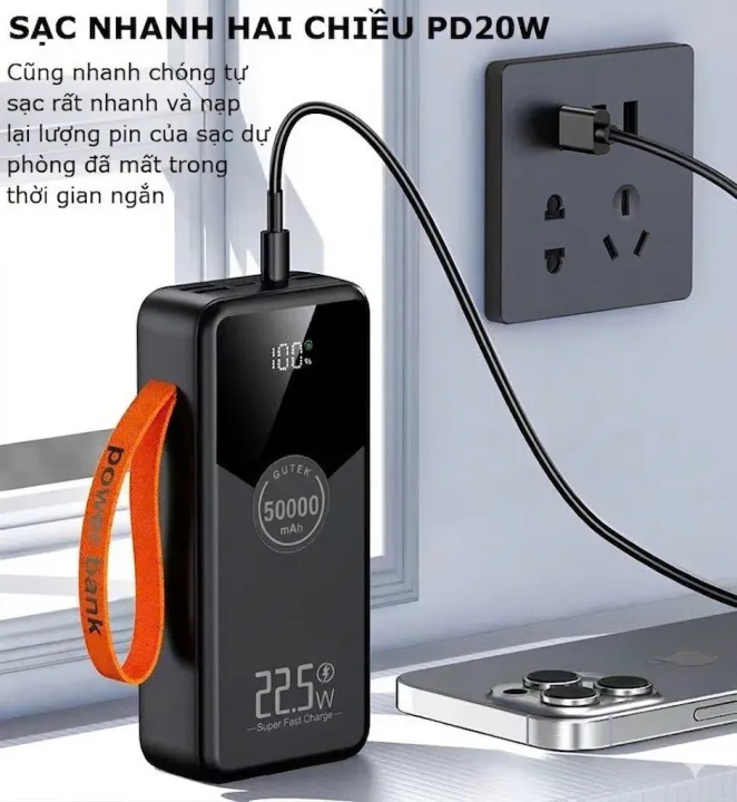 Sạc dự phòng 50000mAh sạc nhanh 22,5W pin dung lượng lớn có dây cắm nhiều điện thoại - Gutek GT230 | BigBuy360 - bigbuy360.vn Sạc dự phòng 50000mAh sạc nhanh 22,5W pin dung lượng lớn có dây cắm nhiều điện thoại - Gutek GT230 | BigBuy360 - bigbuy360.vn