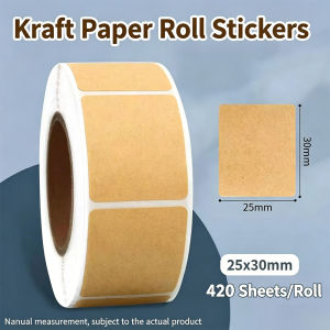 Blank Stickers Roll Self-Adhesive Kraft Paper Labels to Write On Writable Vintage Brown Tags for Office Folders Mason Jars and Pantry Organization