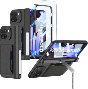 for Google Pixel 10 Pro Fold Wallet Case with 2 Cards Holder All-Inclusive Case with Kickstand Screen Protector Hinge Protection Hard Plastic Shockproof Protective Case for Pixel 10 Pro Fold cover