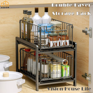 Vision Double-layer Detachable Pull-out Storage Rack Under Sink Kitchen Countertop Cabinet Basket Rack Bathroom Drawer Sorting Rack